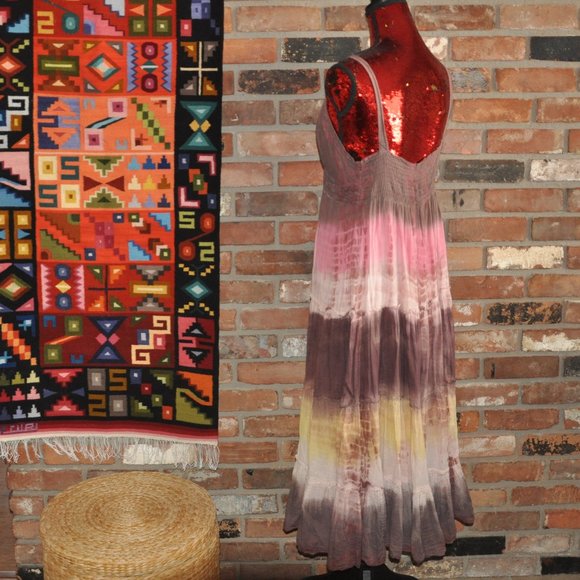 Hippie Sleeveless Tie Dye Tiered Cotton Festival Spaghetti strap. Pull-Over M - Picture 6 of 6